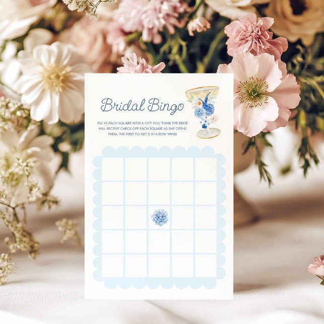Papier Bleu Floral Bubbly Bride Jeu de Bingo (Blue Floral Bridal Bingo Game)
