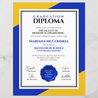 Papier Bleu Gold School College Diplôme universitaire
