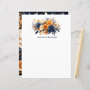Papier Bleu marine, orange brûlé et Mariage de fleurs de 