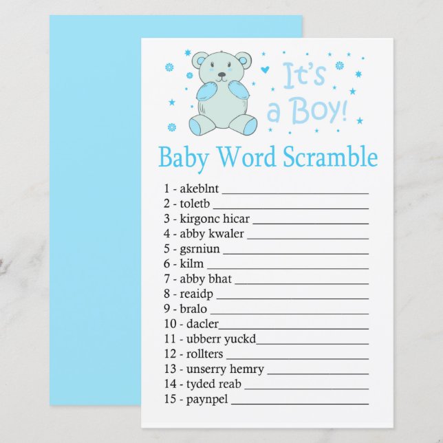 Papier Bleu ours Bébé mot scramble jeu (Devant / Derrière)