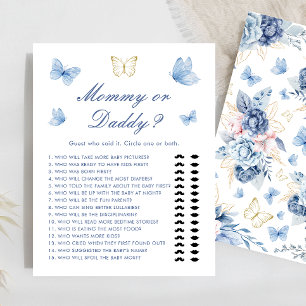Papier Bleu papillon maman ou papa Baby shower jeu