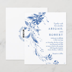 Papier Bleu QR code floral BUDGET faire-part de mariage