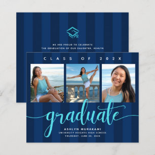 Papier Bleu rayures budget graduation 3 invitation photo