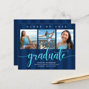 Papier Bleu rayures budget graduation 3 invitation photo