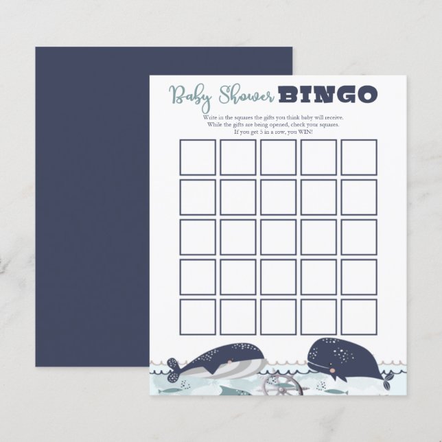 Papier Bleu sous la mer Océan thème Baby shower Bingo I (Devant / Derrière)