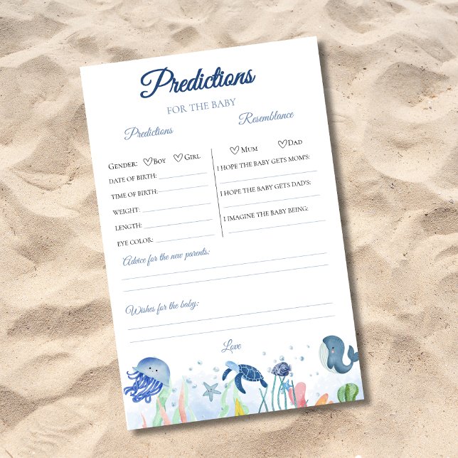 Papier Bleu sous le baby shower de mer Jeu de prédictions (Créateur téléchargé)