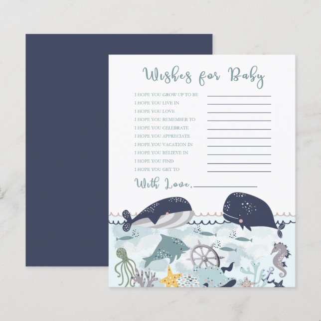 Papier Bleu sous mer Océan Baby shower Voeux pour bébé I (Devant / Derrière)