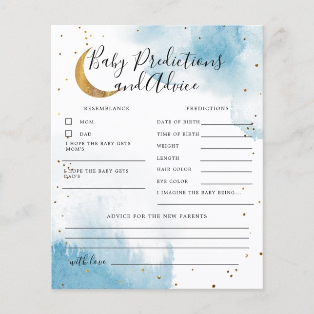 Papier Bleu sur la lune prédictions et conseils pour bébé (Devant)