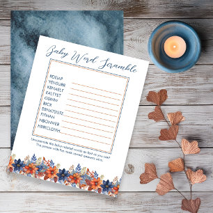 Papier Bleu Terracotta Baby shower Floral Mot Scramble