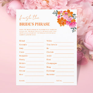 Papier Bloom Finish the Bride's Phrase Fête des mariées G
