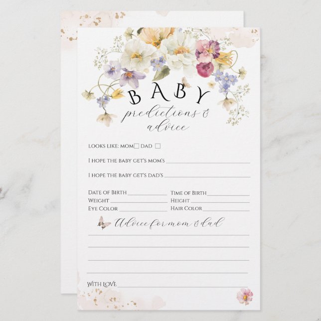 Papier Bloom Fleur sauvage Russe Baby shower jeu (Devant / Derrière)