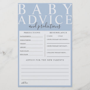 Papier Blue Baby Advice & Predictions Baby shower Jeu