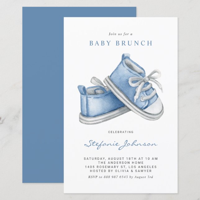 Papier Blue Baby Chaussures C'est un garçon Baby Brunch I (Devant / Derrière)