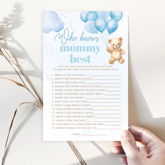 Papier Blue Bear Qui connaît maman meilleur baby shower j (Créateur téléchargé)