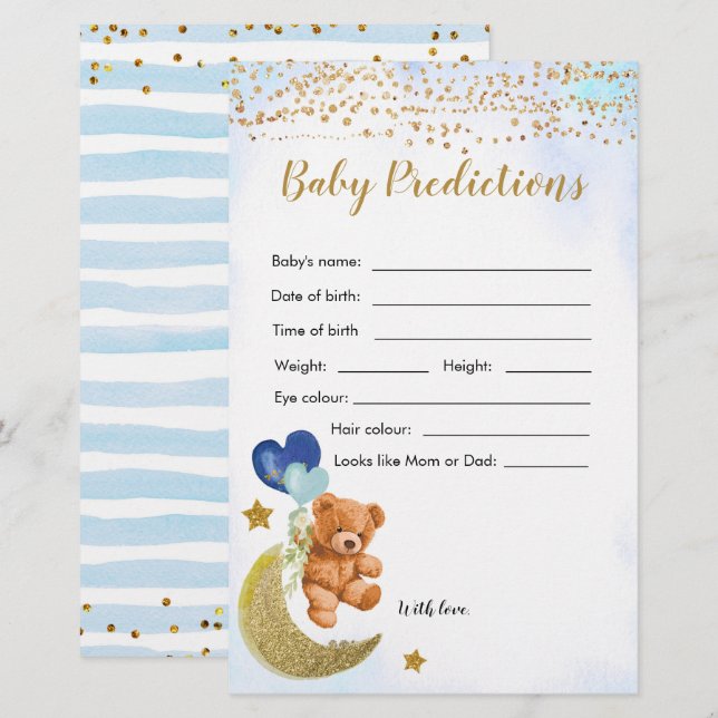 Papier Blue Bearly Baby shower Baby Predictions Jeux (Devant / Derrière)