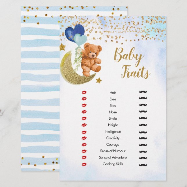 Papier Blue Bearly Baby Traits Jeux Douche (Devant / Derrière)