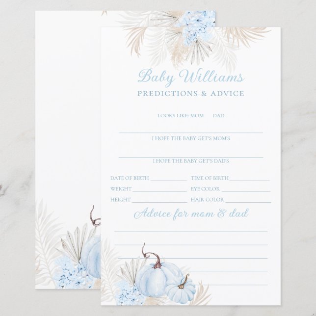 Papier Blue Boho Citrouille Baby Prediction Jeu (Devant / Derrière)