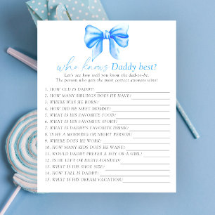 Papier Blue bow baby shower Qui connaît papa meilleur jeu