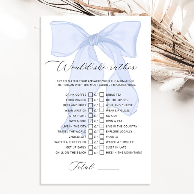 Papier Blue Bow Coquette Baby shower Voudrait-Elle Plaire (Créateur téléchargé)