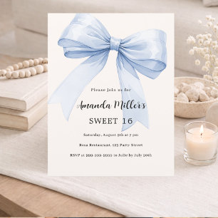 Papier Blue bow crème beige élégant Sweet 16 invitation
