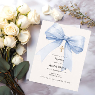 Papier Blue bow crème garçon Baptême invitation