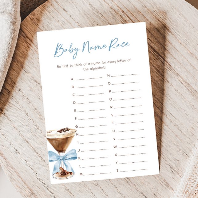 Papier Blue Bow Espresso Martini Shower Name Race Game (Espresso Baby Shower Game)
