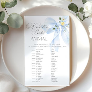 Papier Blue Bow Nom du bébé animal jeu de baby shower