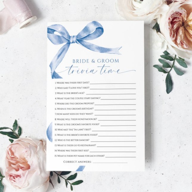 Papier Blue Bow Trivia Jeu Pour Mariée Et Groom (Créateur téléchargé)