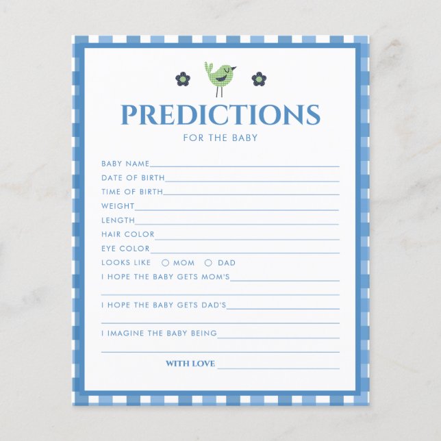 Papier Blue Boy Cute Elephant Prédiction Pour Le Baby sho (Devant)