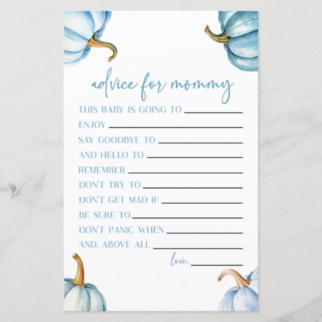 Papier Blue Citrouille Automne Conseil Baby shower Activi (Devant)