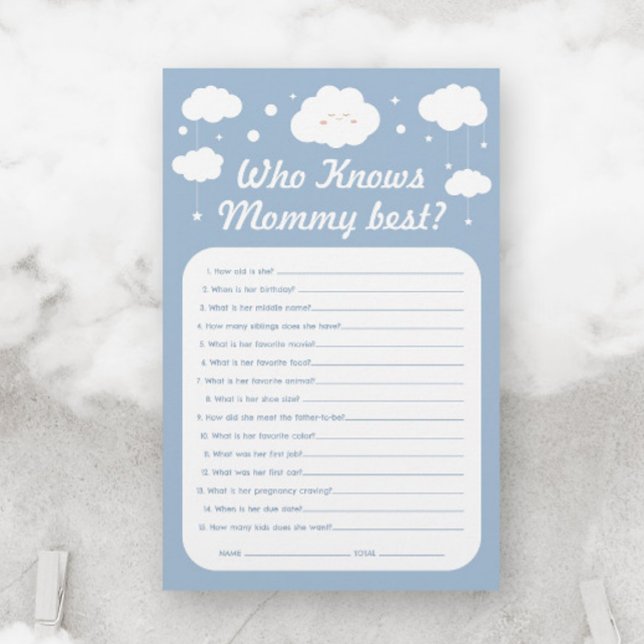 Papier Blue Cloud Baby shower Jeu Qui Connaît Maman Meill (Créateur téléchargé)
