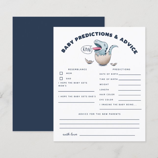 Papier Blue Dinosaur Baby Predictions et conseils (Devant / Derrière)