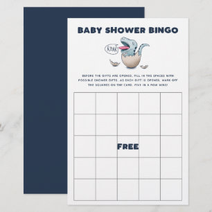 Papier Blue Dinosaur Baby shower Bingo Jeu