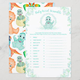 Papier Blue Dinosaur Baby Word Scramble Baby shower Jeu