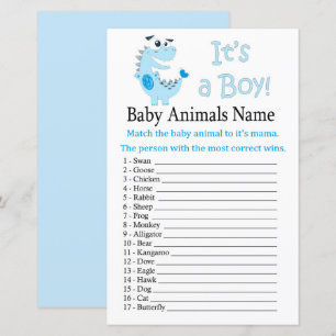 Papier Blue Dinosaur Bébé Animaux Nom Jeu