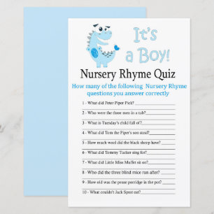 Papier Blue Dinosaur Nursery Rhyme Quiz jeu de baby showe