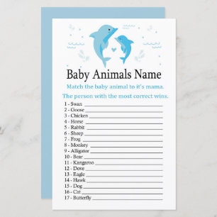 Papier Blue Dolphin Baby Animaux Nom Jeu
