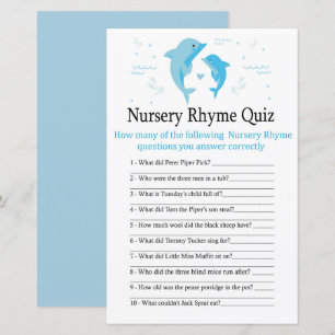 Papier Blue Dolphin Nursery Rhyme Quiz jeu de baby shower