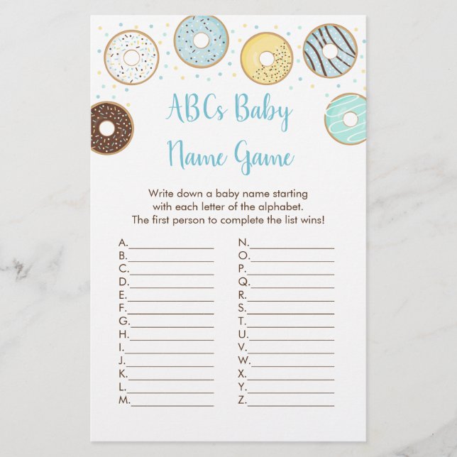 Papier Blue Donut ABC Nom du Baby shower Jeu (Devant)