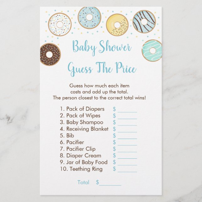 Papier Blue Donut Devinez Le Baby shower Prix Jeu (Devant)