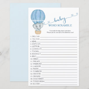 Papier Blue Elephant Baby Boy Douche Mot Scramble Jeu