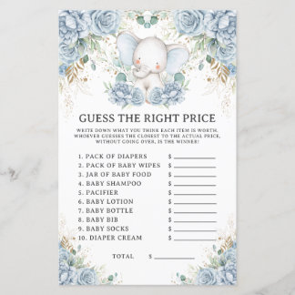 Papier Blue Elephant Baby Shower Guess the Right Price
