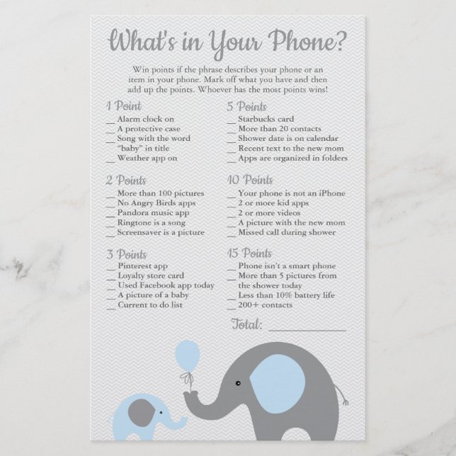 Papier Blue Elephant Baby shower Qu'y a-t-il dans votre t (Devant)