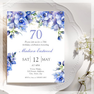 Papier Blue Floral 70e anniversaire Invitation budgétaire