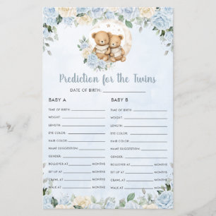 Papier Blue Floral Baby Bears Prédiction pour Jeu Twins