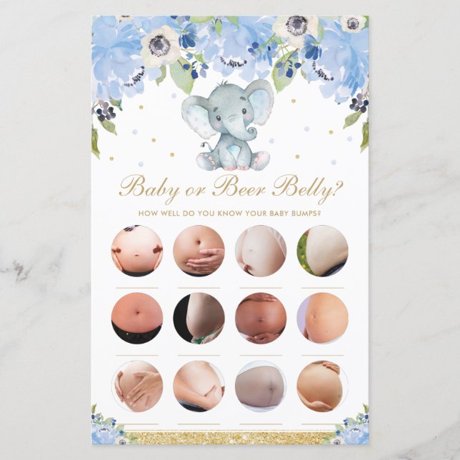 Papier Blue Floral Cute Elephant Baby ou Belly Jeu (Devant)