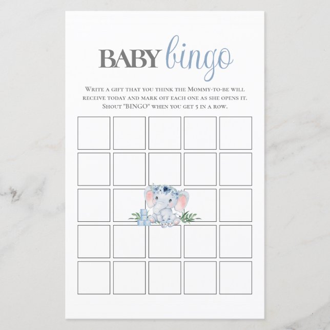 Papier Blue Floral Elephant Baby shower Jeu (Devant)