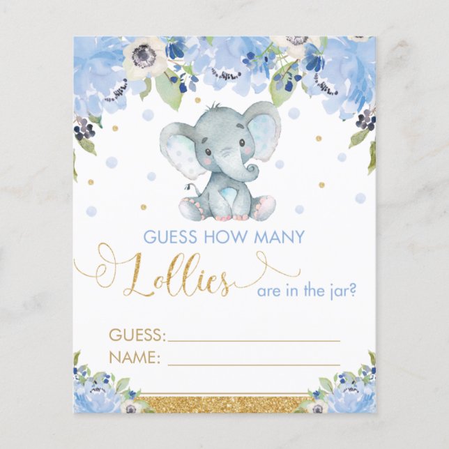 Papier Blue Floral Elephant Devine Combien De Lollies Jeu (Devant)