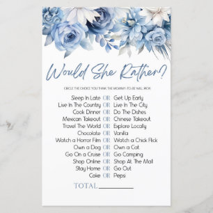 Papier Blue Floral Voudrait-Elle Plutôt Baby shower Jeu