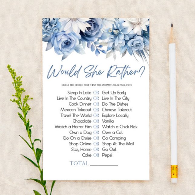 Papier Blue Floral Voudrait-Elle Plutôt Baby shower Jeu (Créateur téléchargé)